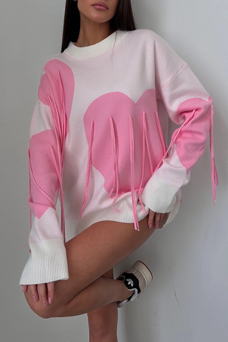 Florcoo Heart Shaped Fringed Trim Sweater in 5 Colors