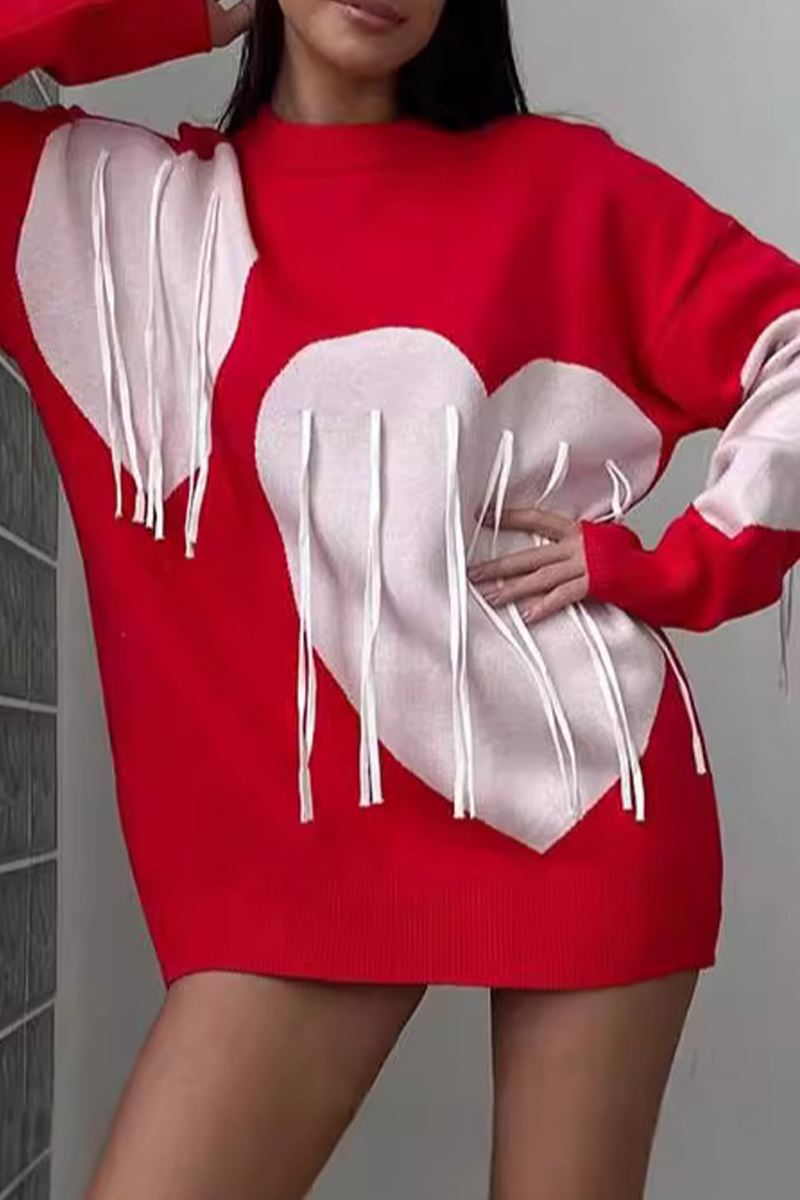 Florcoo Heart Shaped Fringed Trim Sweater in 5 Colors