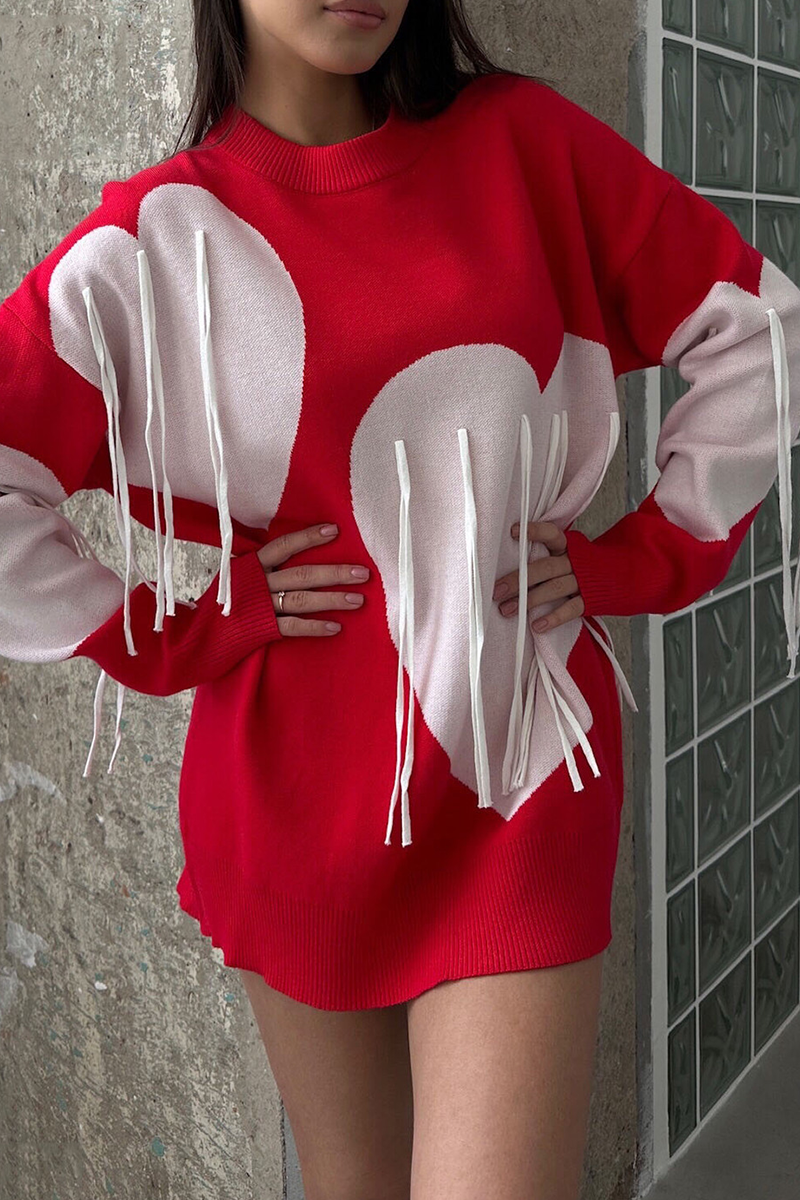 Florcoo Heart Shaped Fringed Trim Sweater in 5 Colors