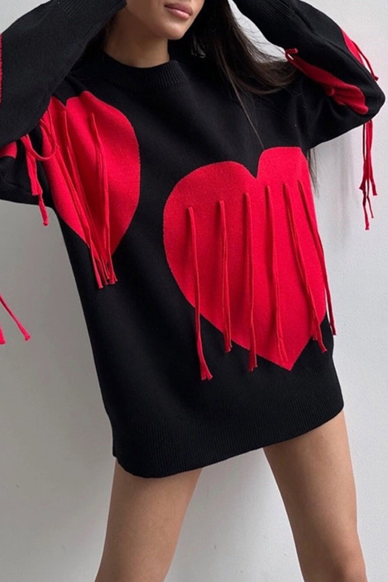 Florcoo Heart Shaped Fringed Trim Sweater in 5 Colors