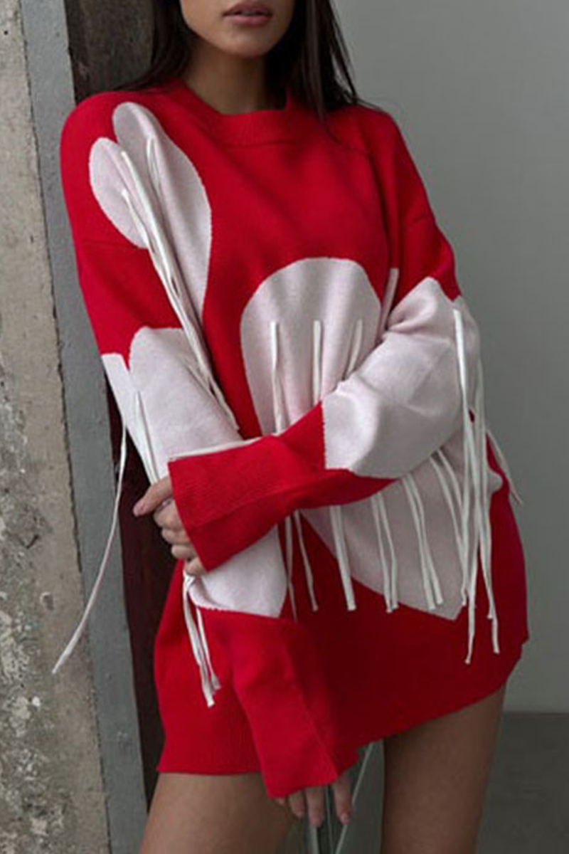 Florcoo Heart Shaped Fringed Trim Sweater in 5 Colors