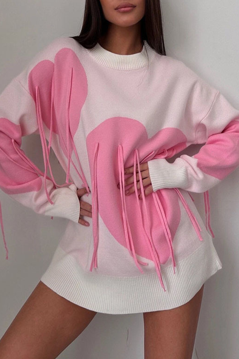 Florcoo Heart Shaped Fringed Trim Sweater in 5 Colors