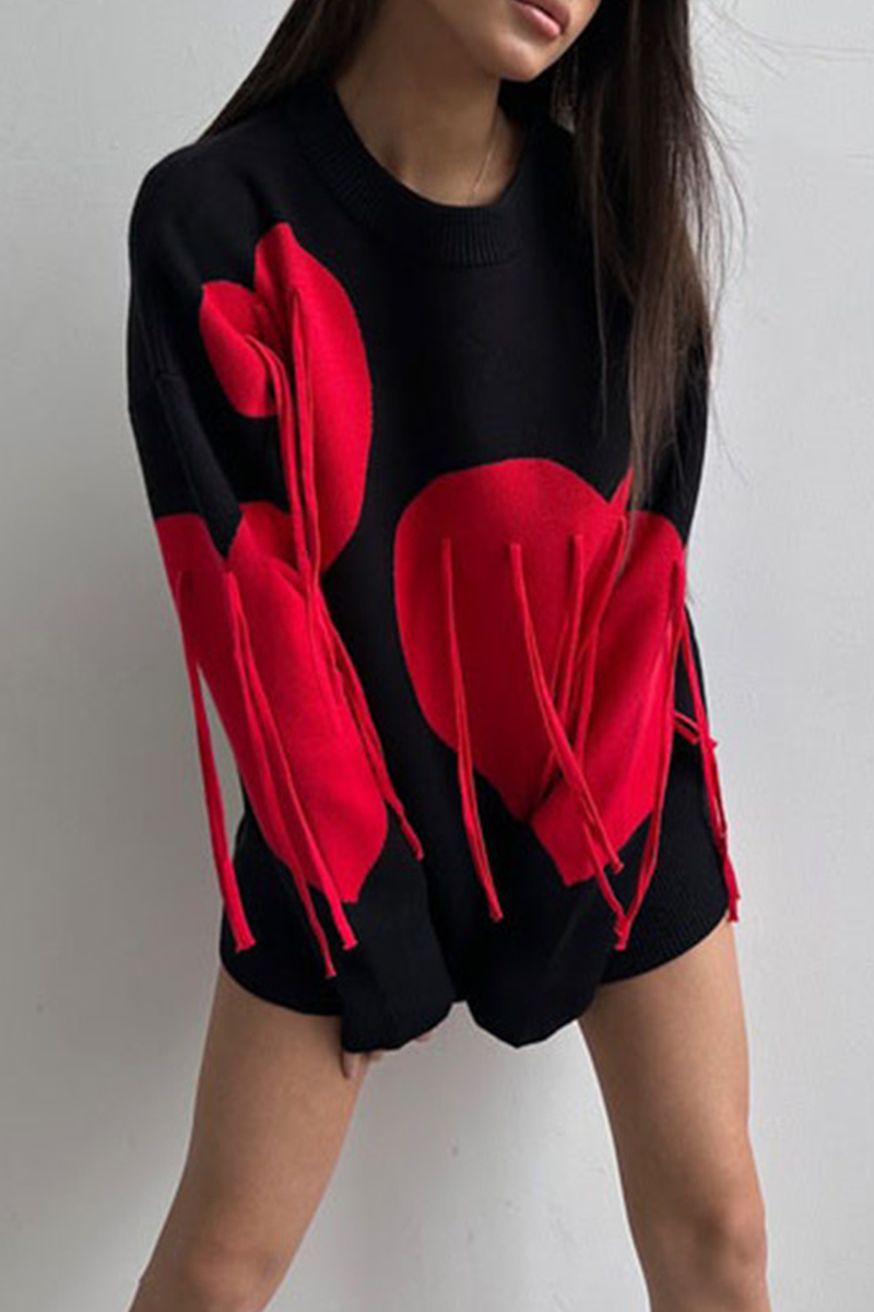 Florcoo Heart Shaped Fringed Trim Sweater in 5 Colors