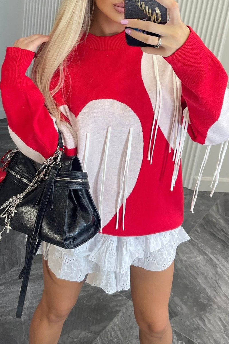 Florcoo Heart Shaped Fringed Trim Sweater in 5 Colors