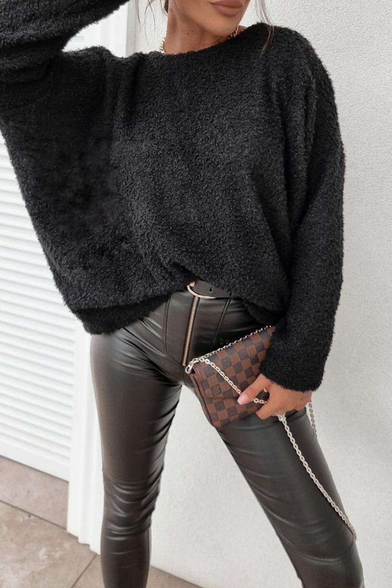 Florcoo Casual Fluffy O Neck Sweater in Solid Colors