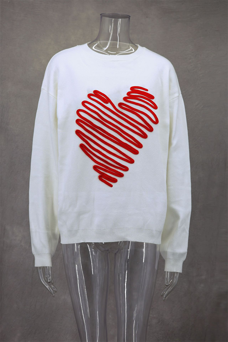 Florcoo Heart Shaped Patchwork O Neck Sweater for Casual Style