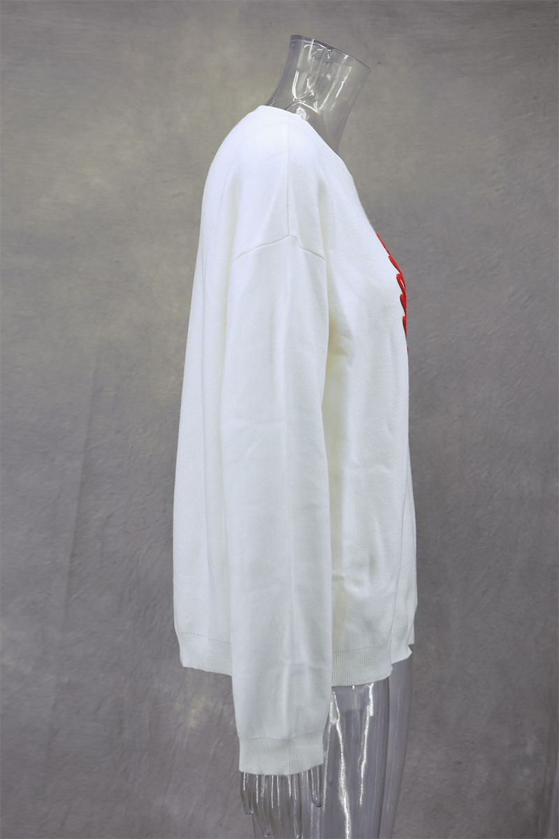 Florcoo Heart Shaped Patchwork O Neck Sweater for Casual Style