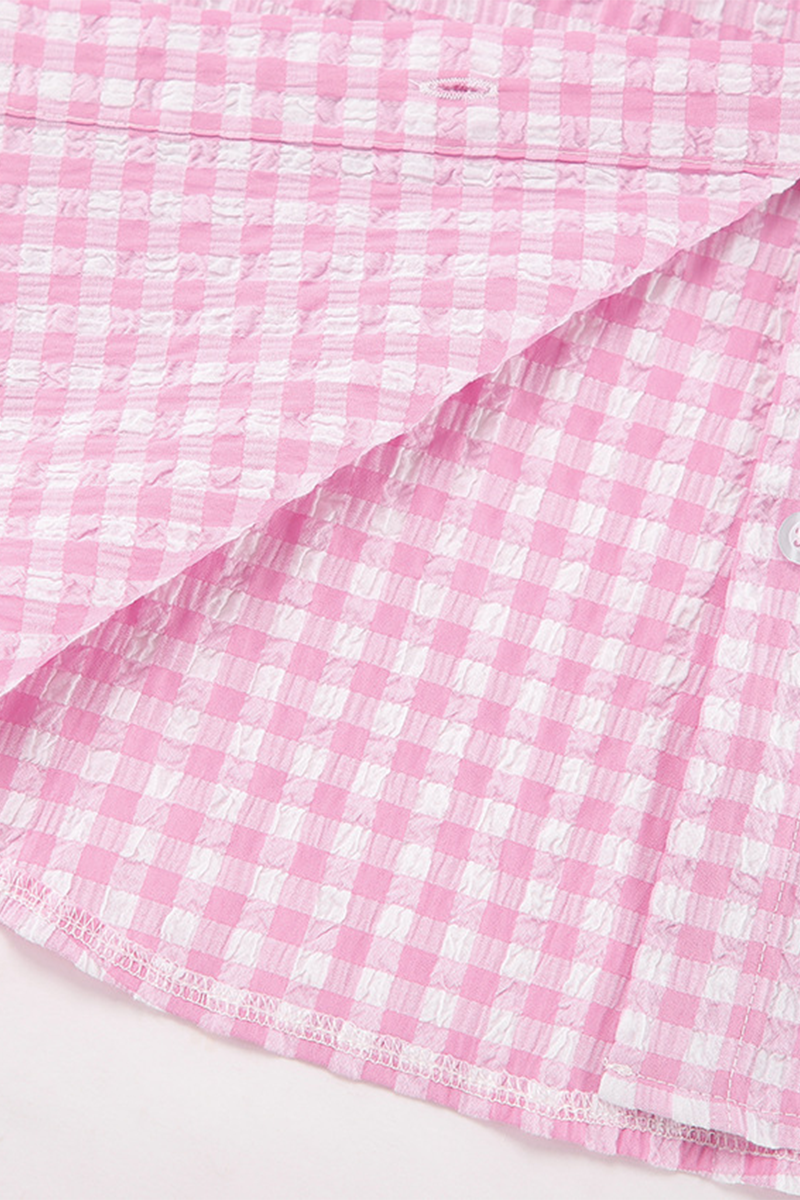 Casual Street Plaid Buttons Contrast Turndown Collar Long Sleeve Two Pieces - Fashionpara