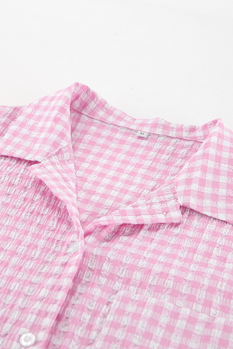 Casual Street Plaid Buttons Contrast Turndown Collar Long Sleeve Two Pieces - Fashionpara