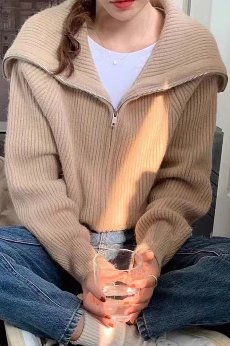 Stylish Zipper Turndown Collar Cardigans in 7 Colors