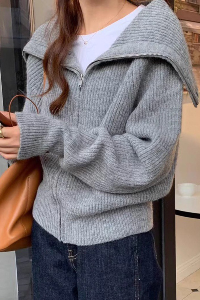 Stylish Zipper Turndown Collar Cardigans in 7 Colors