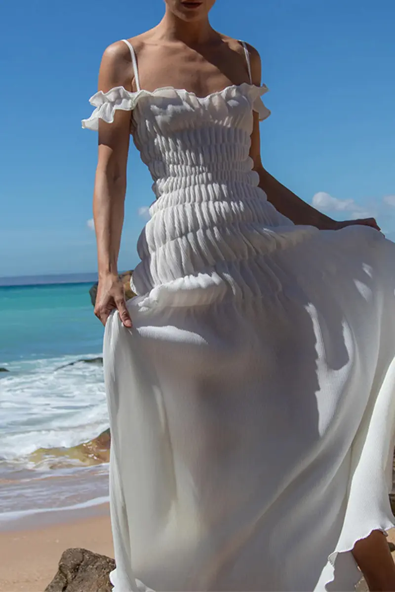 Sexy Vacation Ruched Off Shoulder Sling Dresses  Fashionpara
