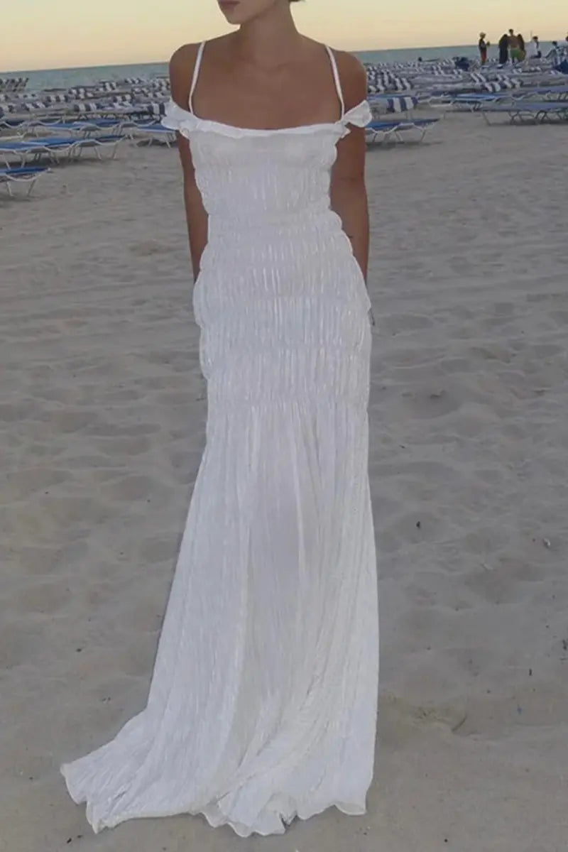 Sexy Vacation Ruched Off Shoulder Sling Dresses  Fashionpara