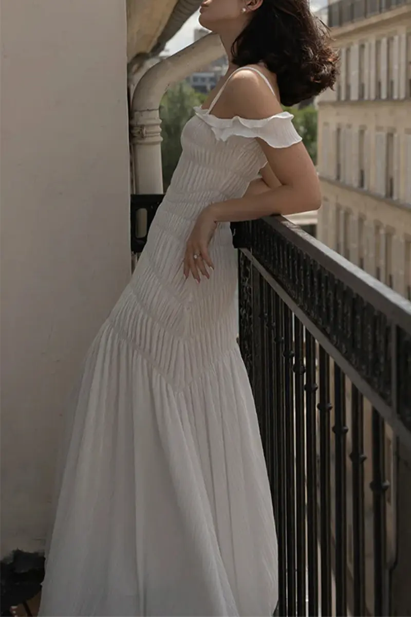 Sexy Vacation Ruched Off Shoulder Sling Dresses  Fashionpara