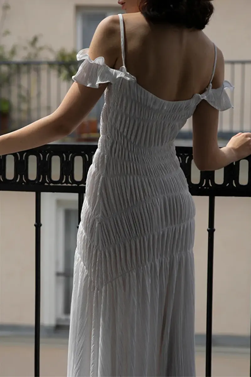 Sexy Vacation Ruched Off Shoulder Sling Dresses  Fashionpara