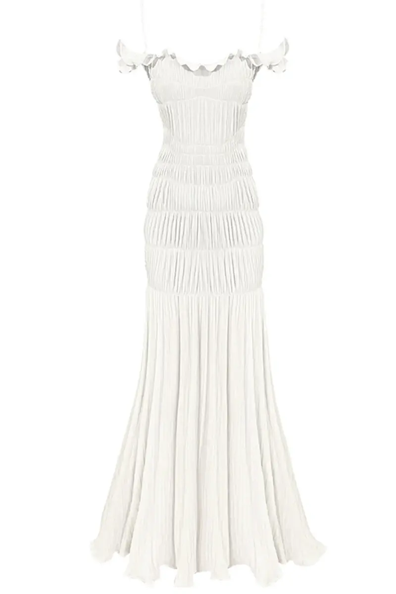 Sexy Vacation Ruched Off Shoulder Sling Dresses  Fashionpara