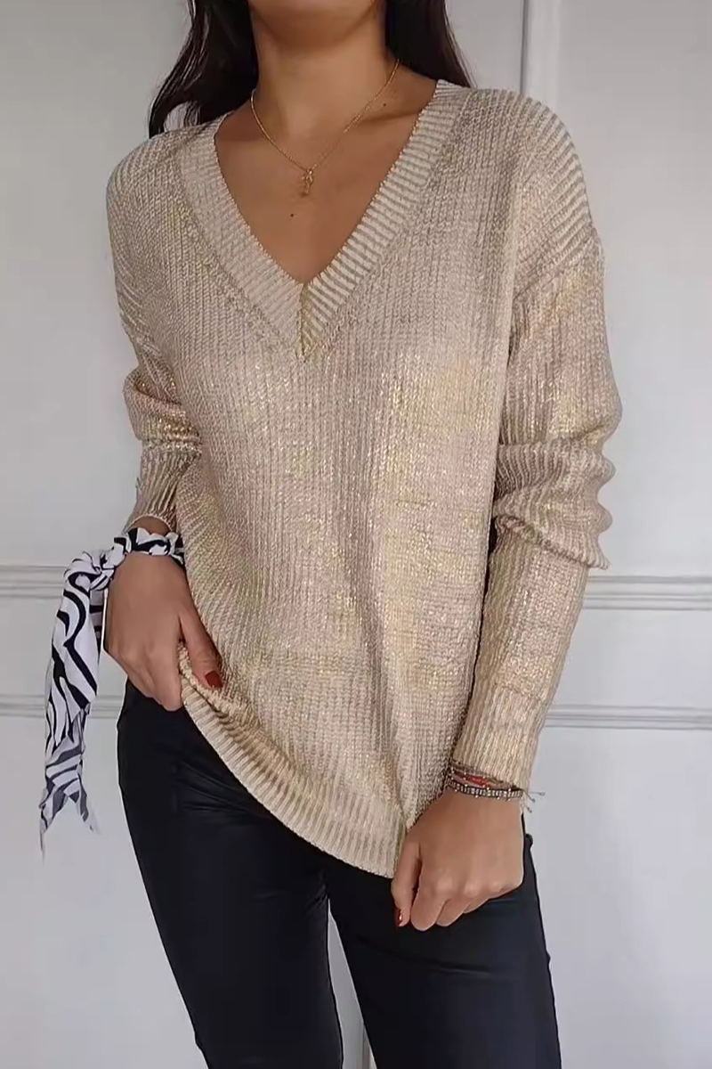 Flornana Casual V Neck Patchwork Sweater in 5 Colors