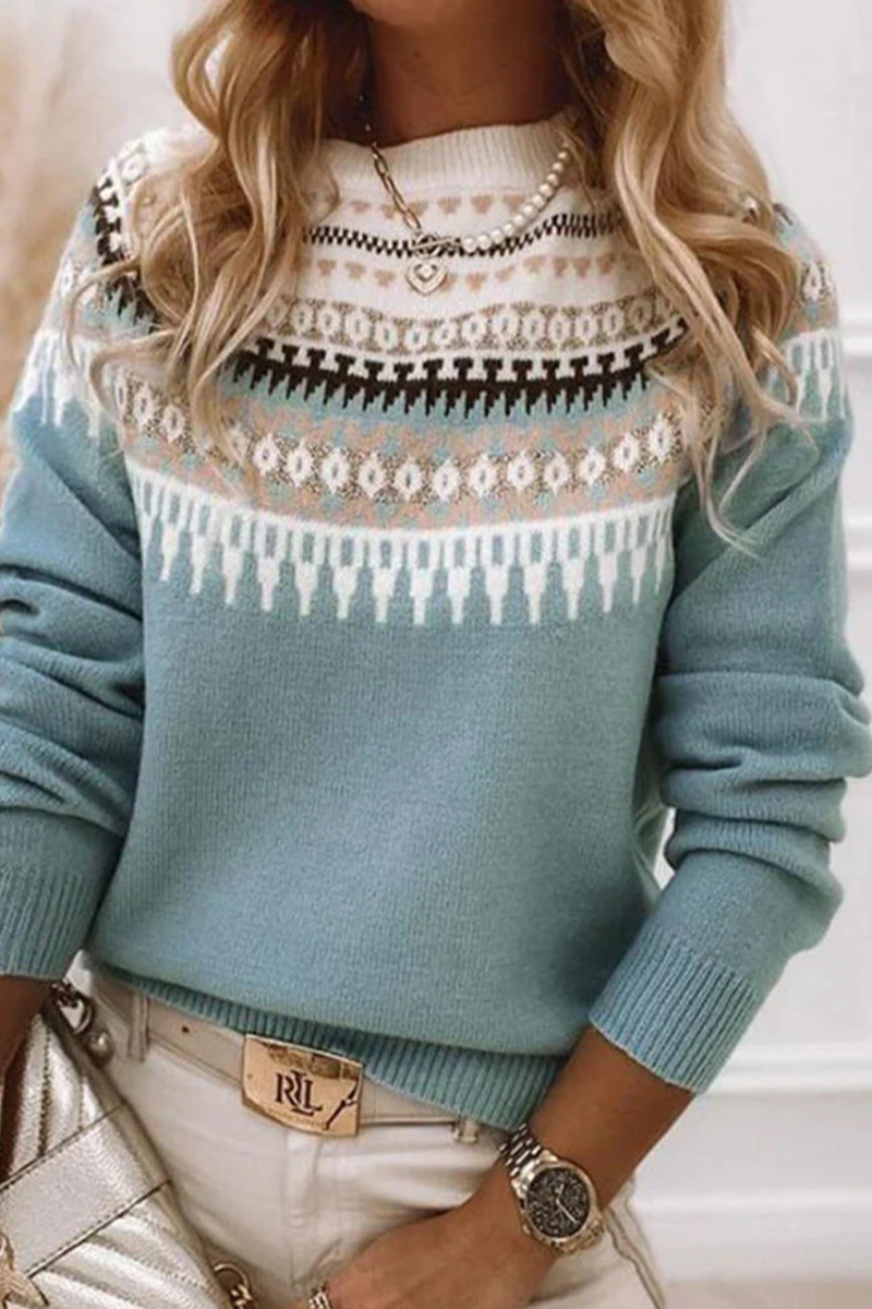 Geometric Stripe O Neck Sweater for Effortless Style