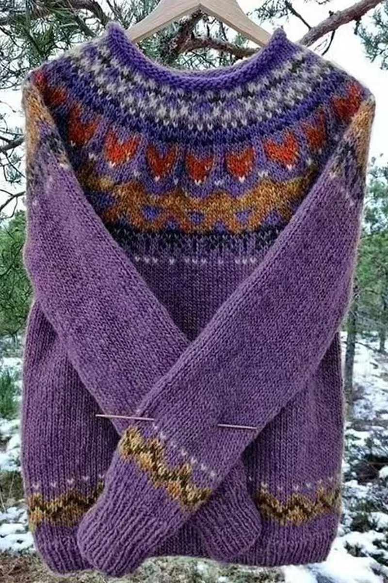 Geometric Stripe O Neck Sweater for Effortless Style