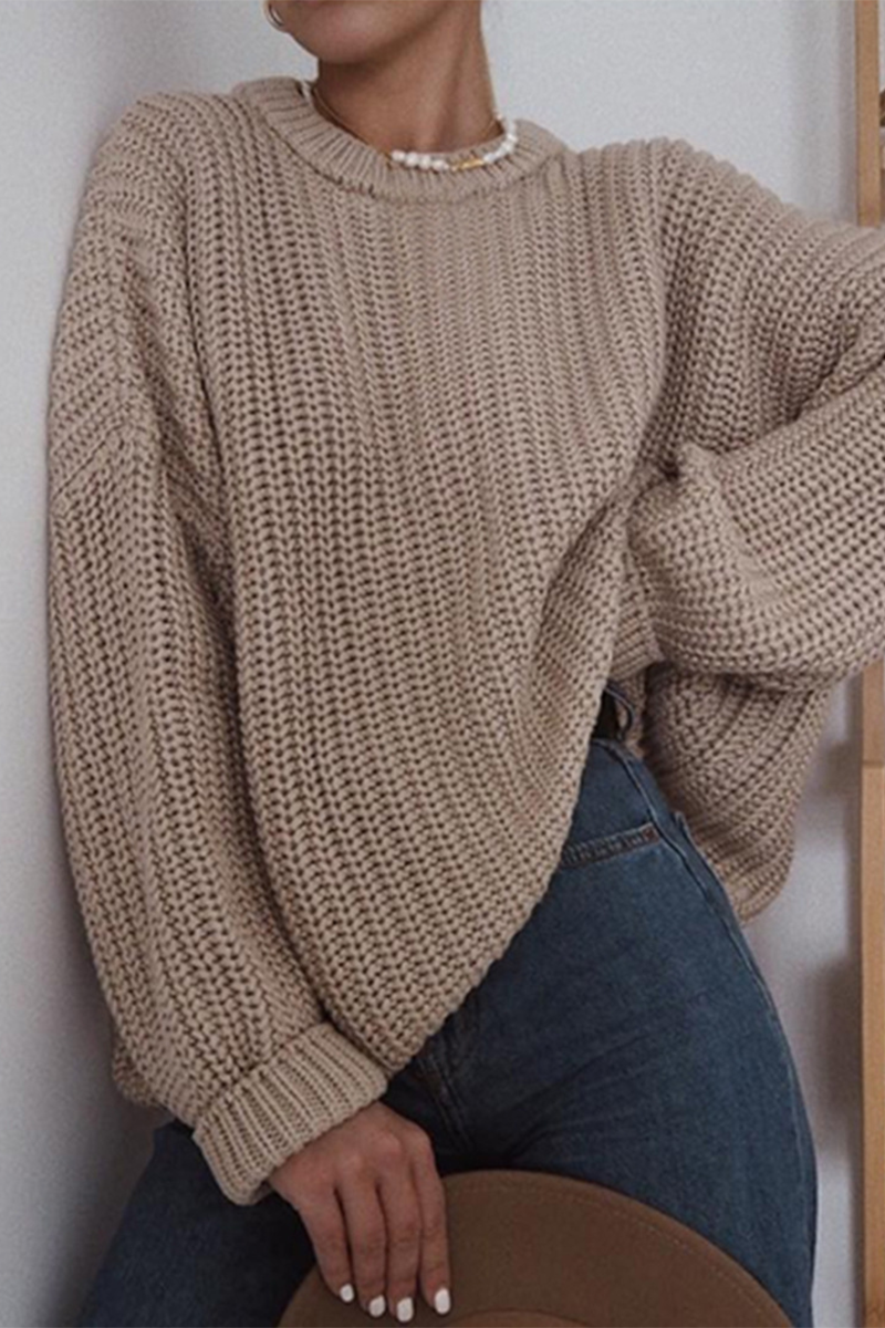 Flornana Casual Solid Color O-Neck Sweater for Everyday Wear