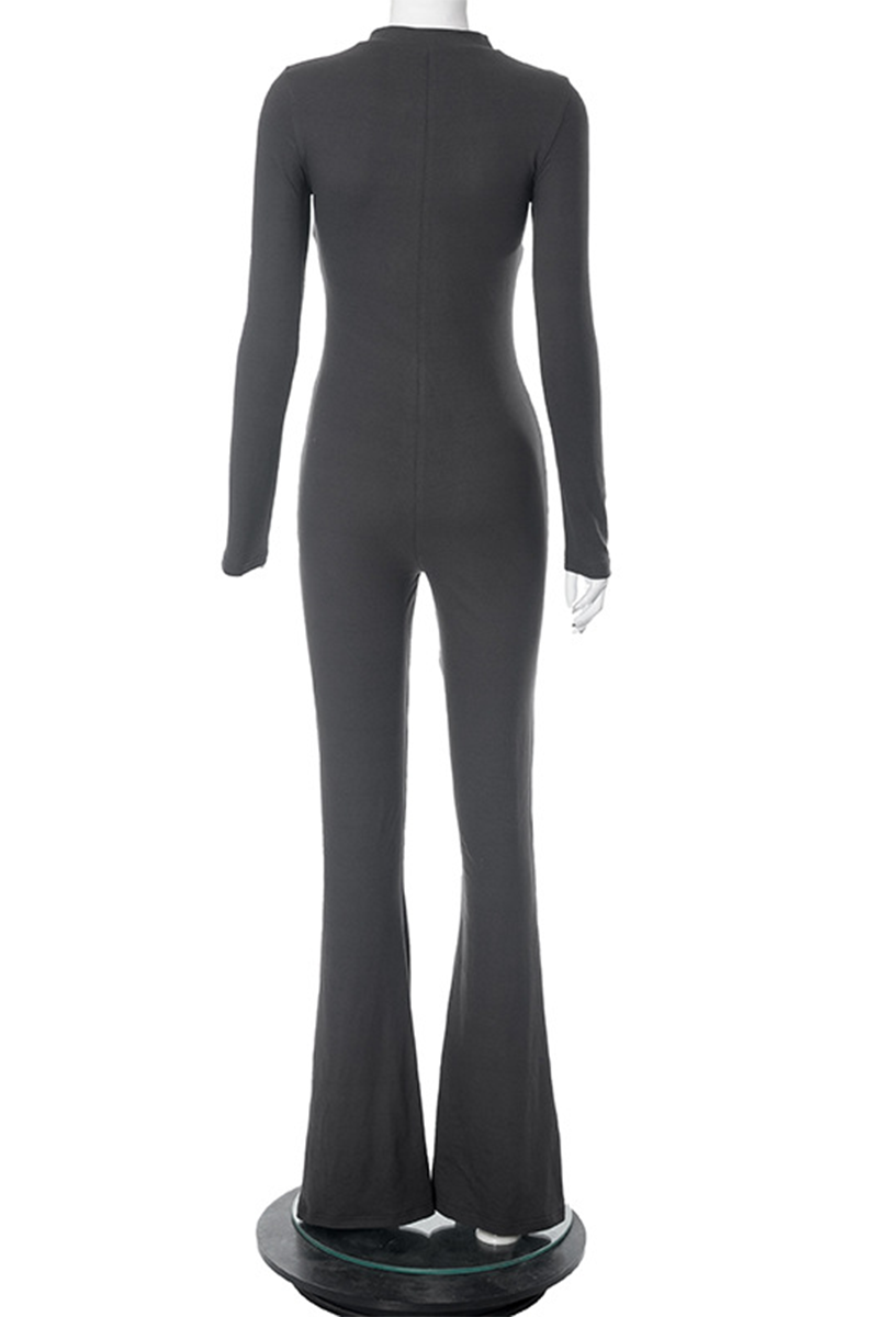 Casual Street Zipper O Neck Skinny Jumpsuits - Fashionpara