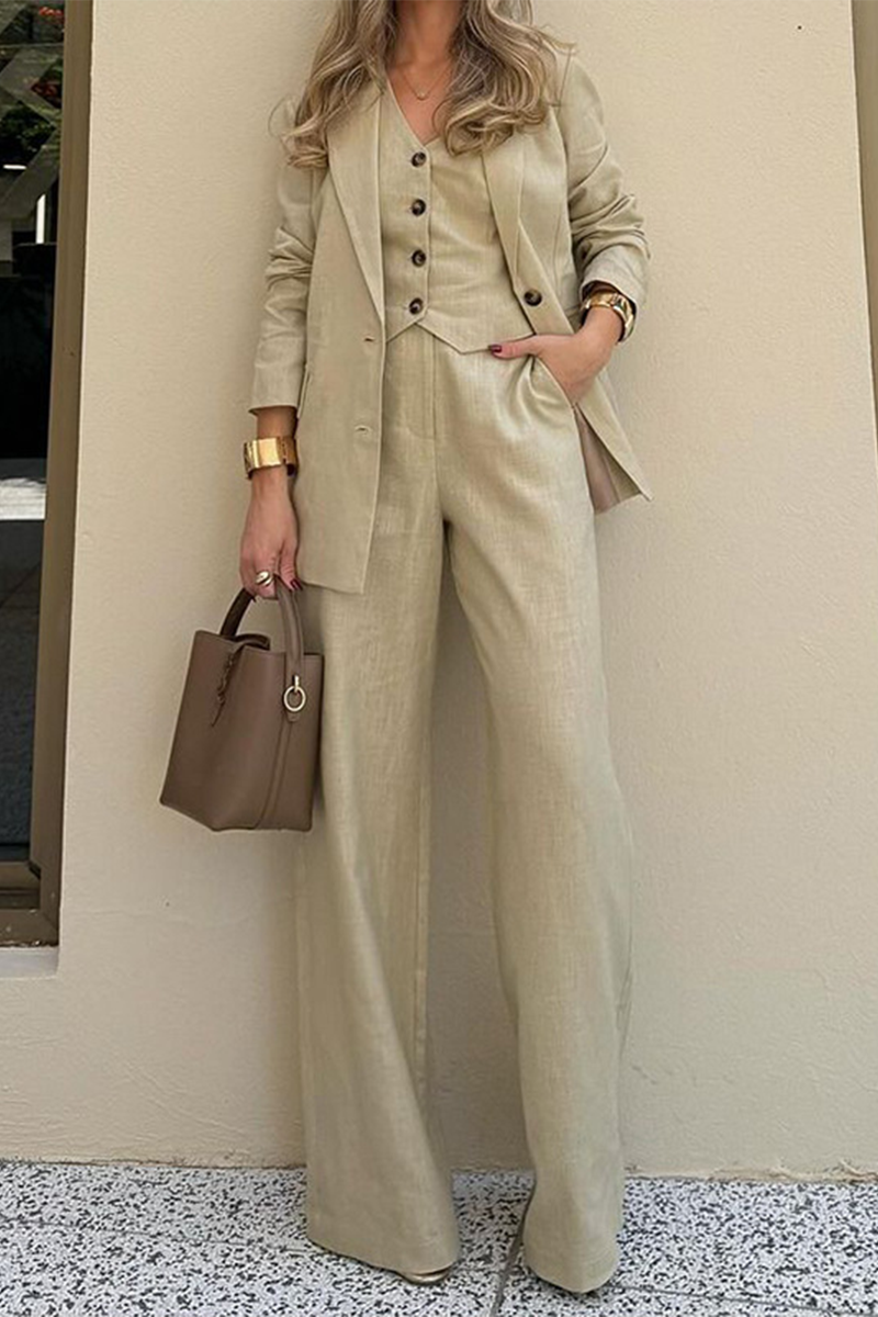 Casual Pocket Buttons Turn-back Collar Long Sleeve Three Pieces - Fashionpara