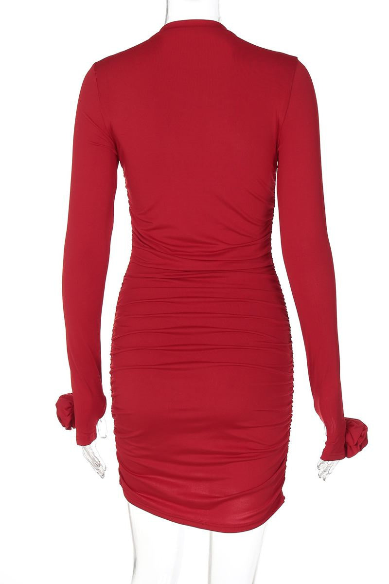 Casual Ruched Half A Turtleneck Wrapped Skirt Dresses(4 Colors) - Fashionpara