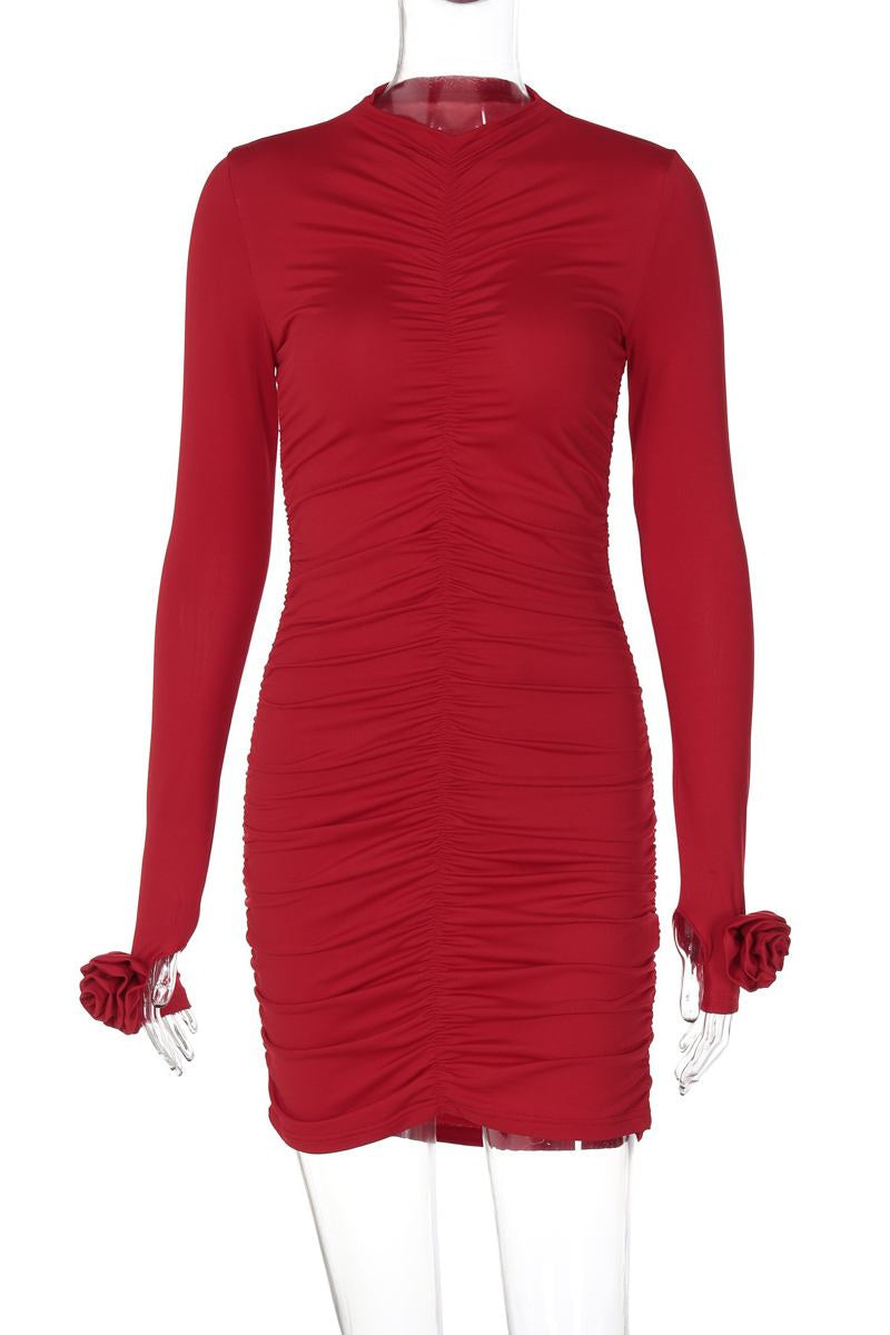 Casual Ruched Half A Turtleneck Wrapped Skirt Dresses(4 Colors) - Fashionpara