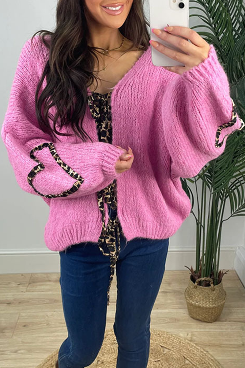 Leopard Lace-Up Knitted Jacket - Stylish Patchwork Design