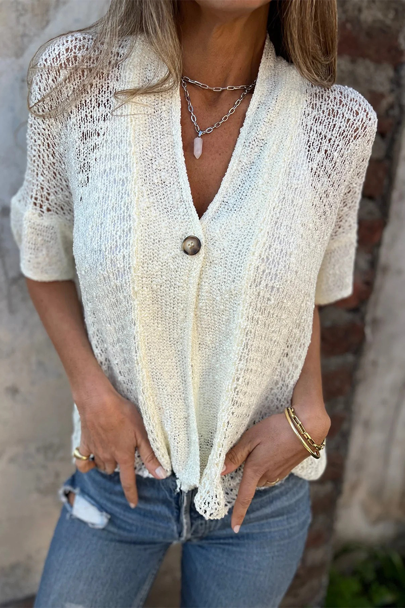 Hollow Out V Neck Knitted Jacket in 6 Stylish Colors