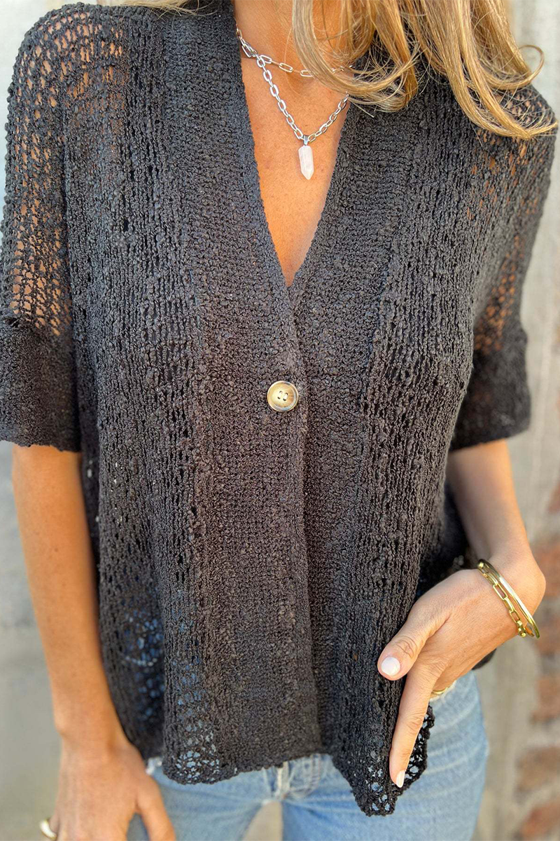 Hollow Out V Neck Knitted Jacket in 6 Stylish Colors