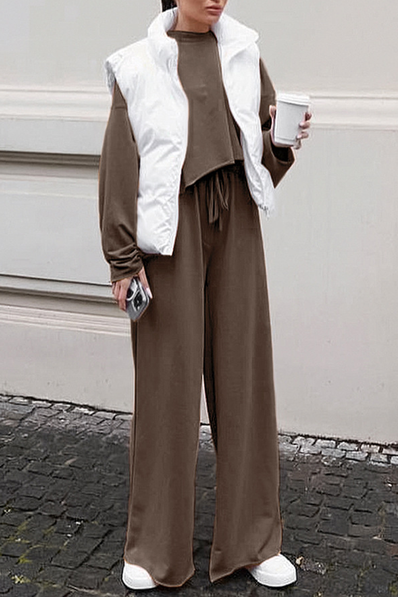 Casual Street Pocket Lace Up O Neck Long Sleeve Two Pieces - Fashionpara