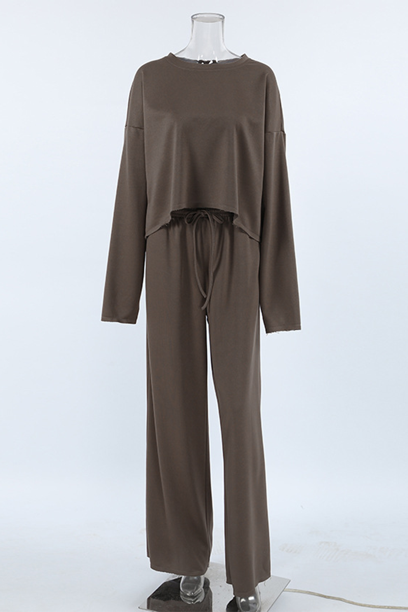 Casual Street Pocket Lace Up O Neck Long Sleeve Two Pieces - Fashionpara