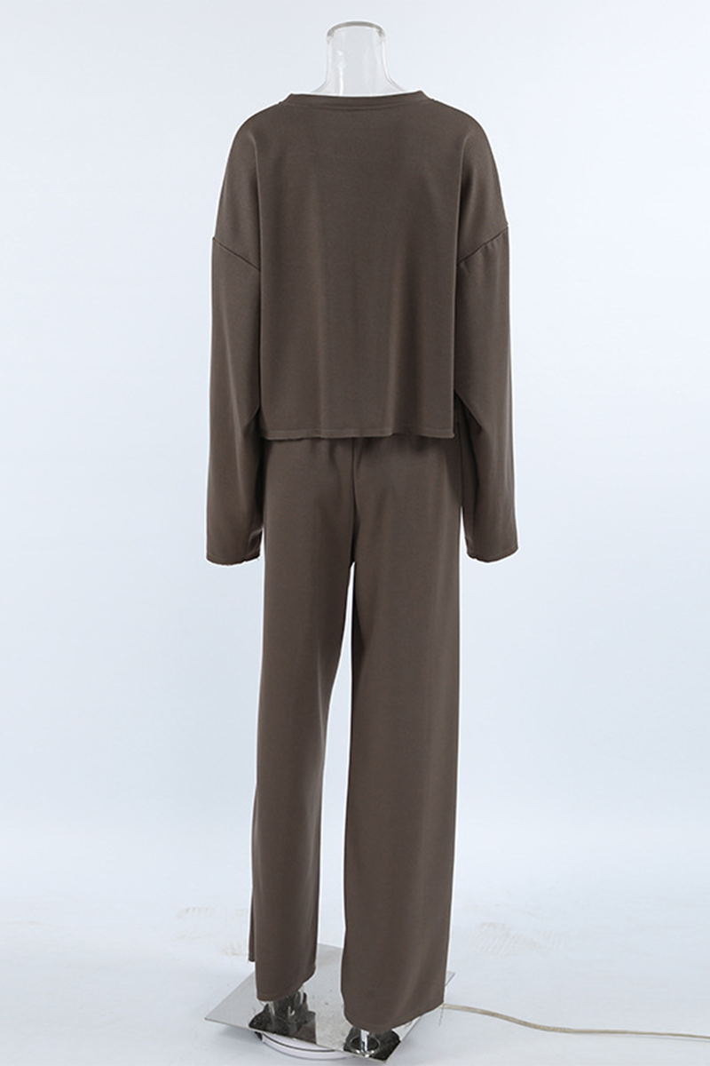 Casual Street Pocket Lace Up O Neck Long Sleeve Two Pieces - Fashionpara