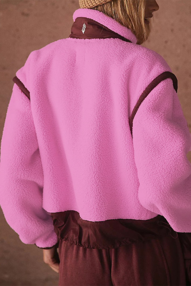 Stylish Patchwork Zipper Mandarin Collar Blazer Jacket