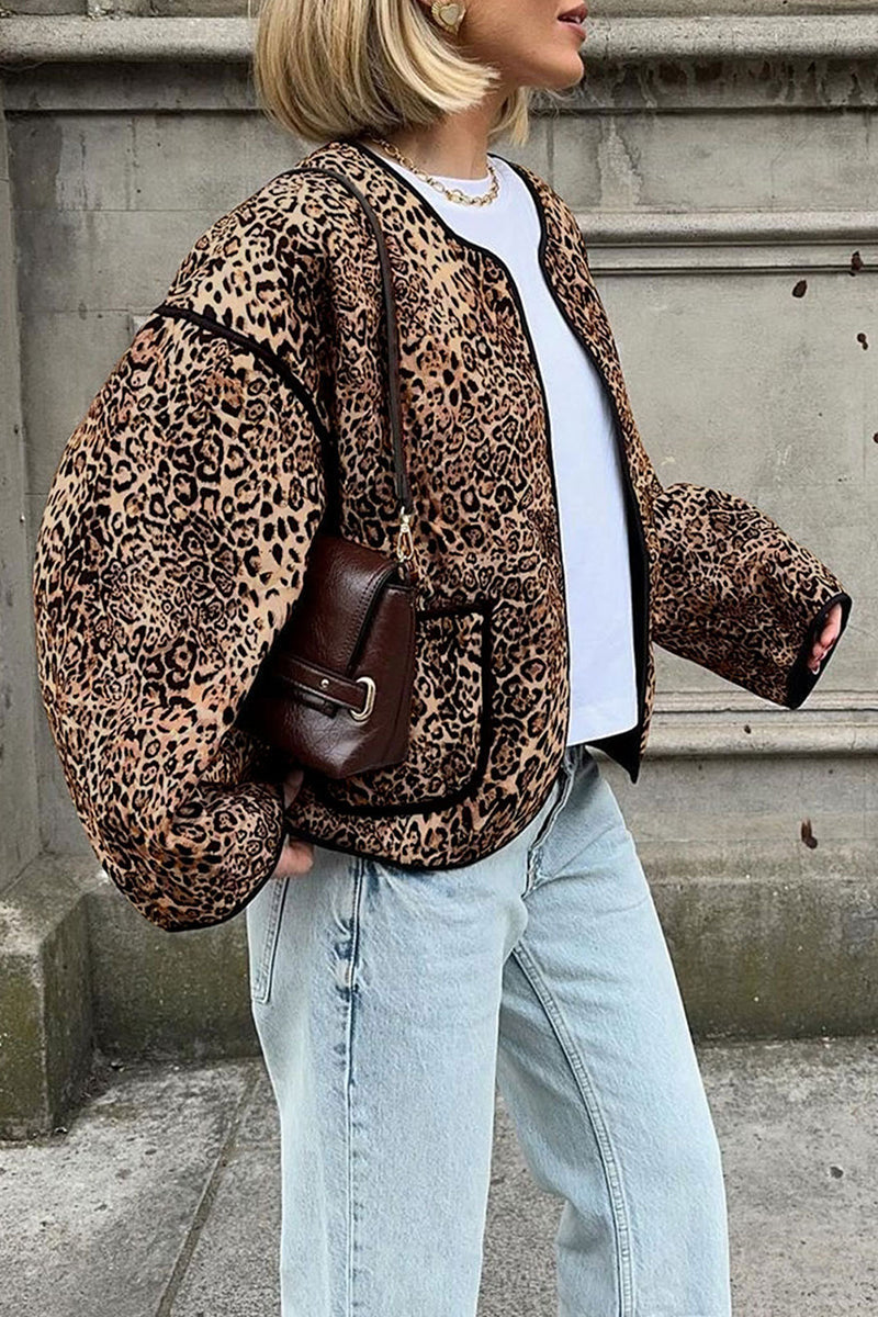 Leopard Pocket Patchwork Casual Blazer Jacket for Stylish Looks