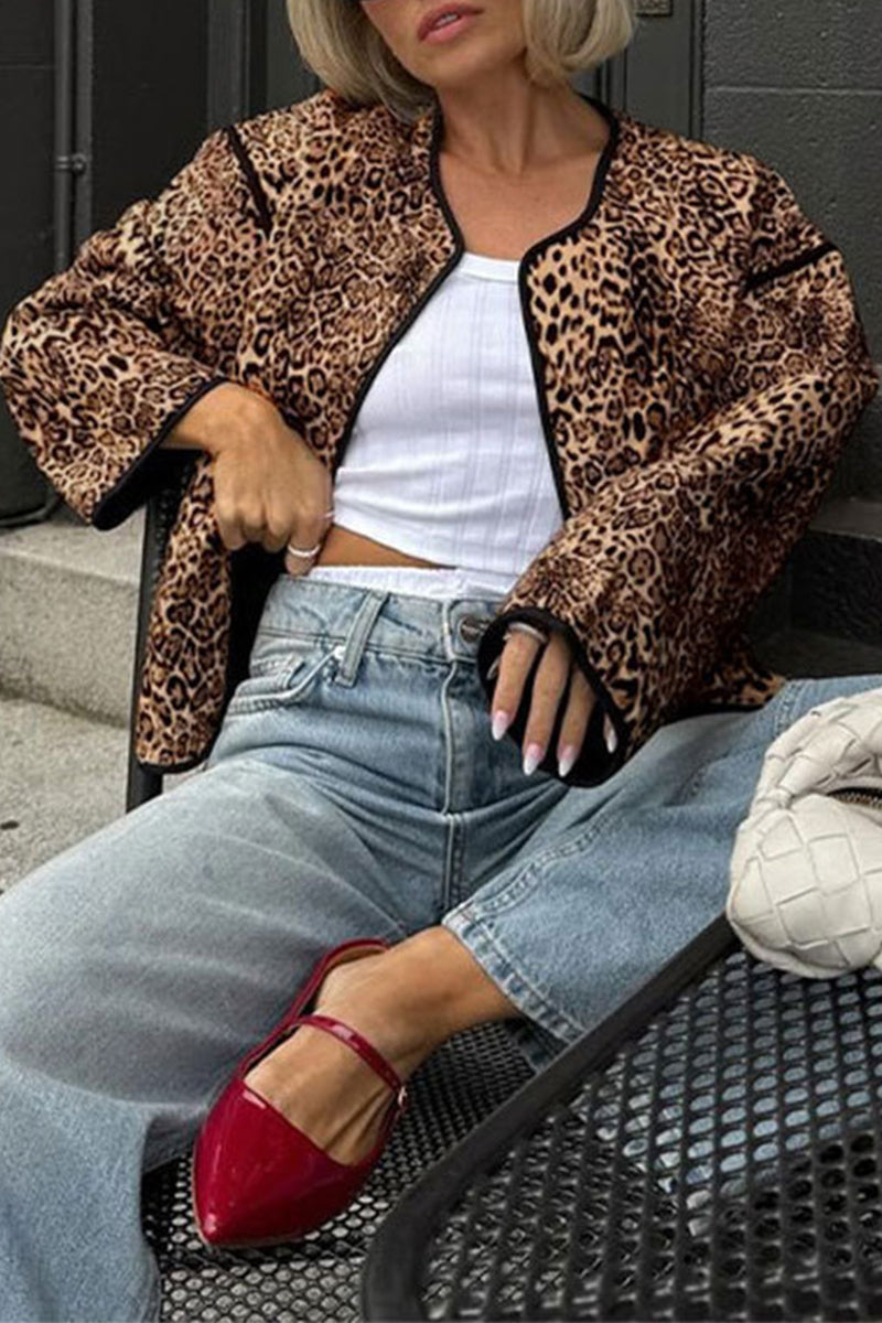 Leopard Pocket Patchwork Casual Blazer Jacket for Stylish Looks