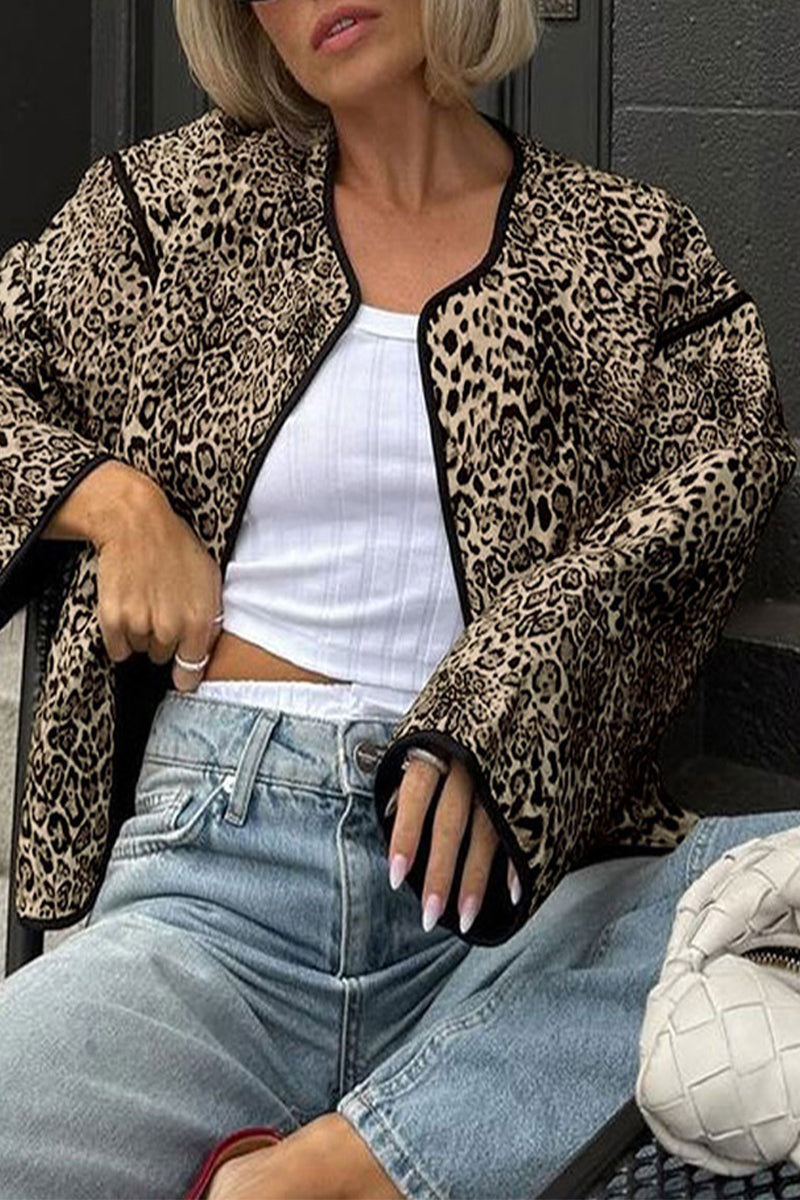 Leopard Pocket Patchwork Casual Blazer Jacket for Stylish Looks
