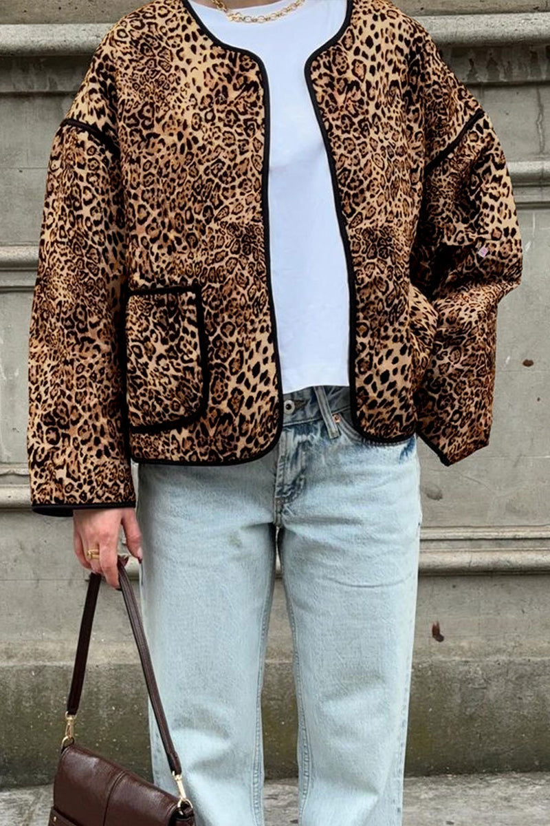 Leopard Pocket Patchwork Casual Blazer Jacket for Stylish Looks