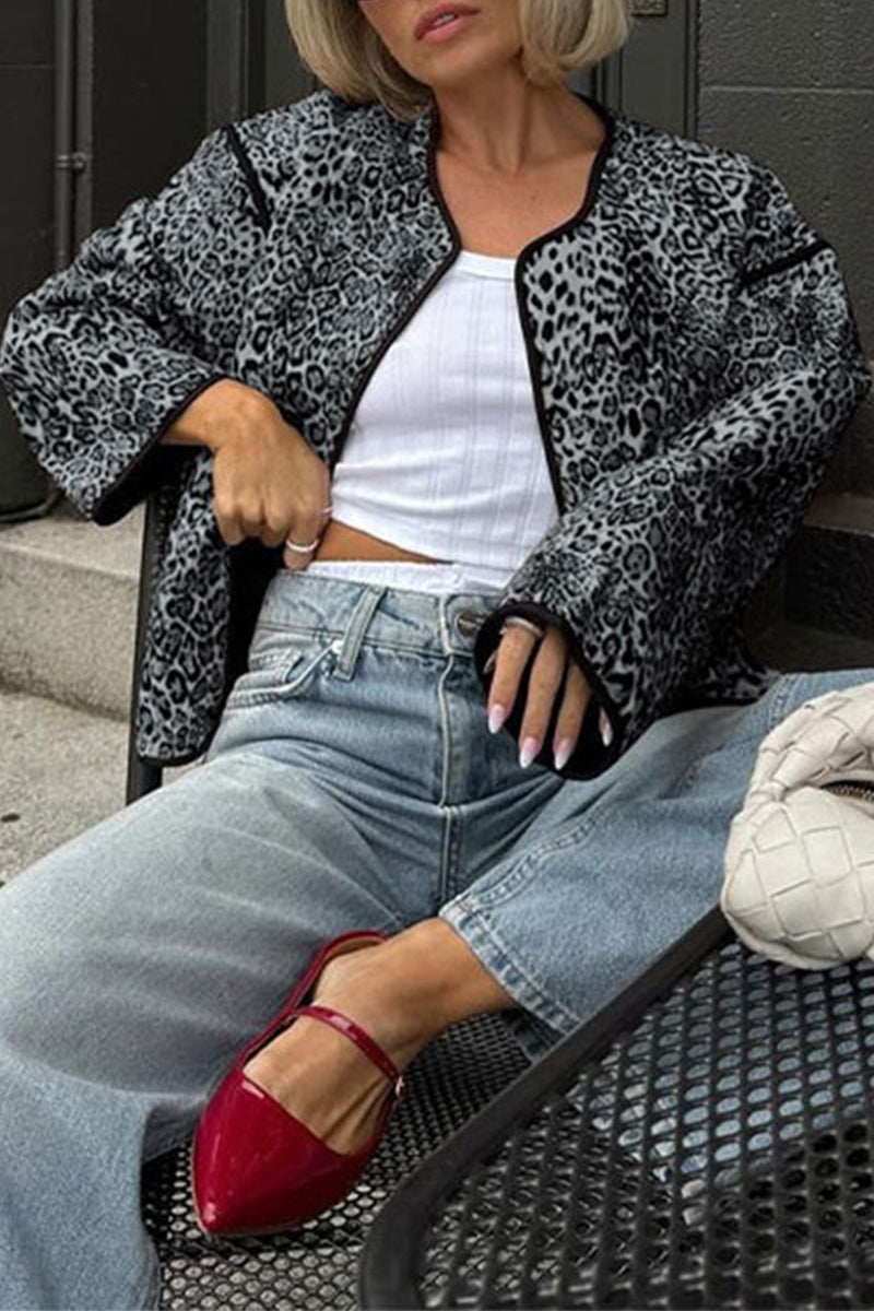 Leopard Pocket Patchwork Casual Blazer Jacket for Stylish Looks