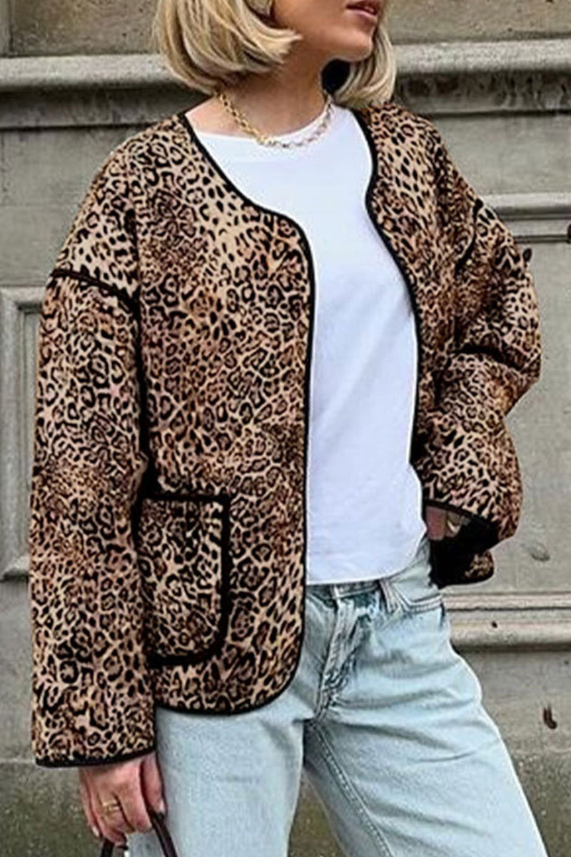 Leopard Pocket Patchwork Casual Blazer Jacket for Stylish Looks