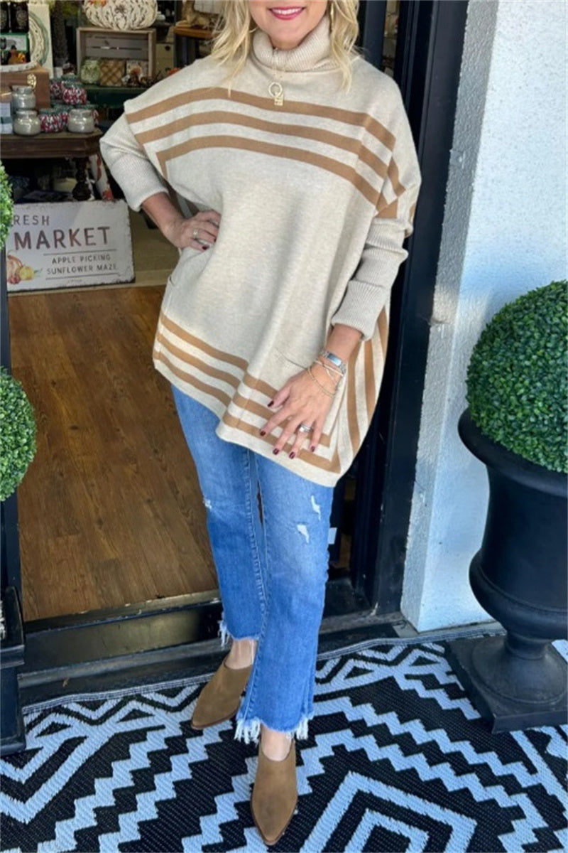 Florcoo Casual Stripe Turtleneck Sweater for Effortless Style