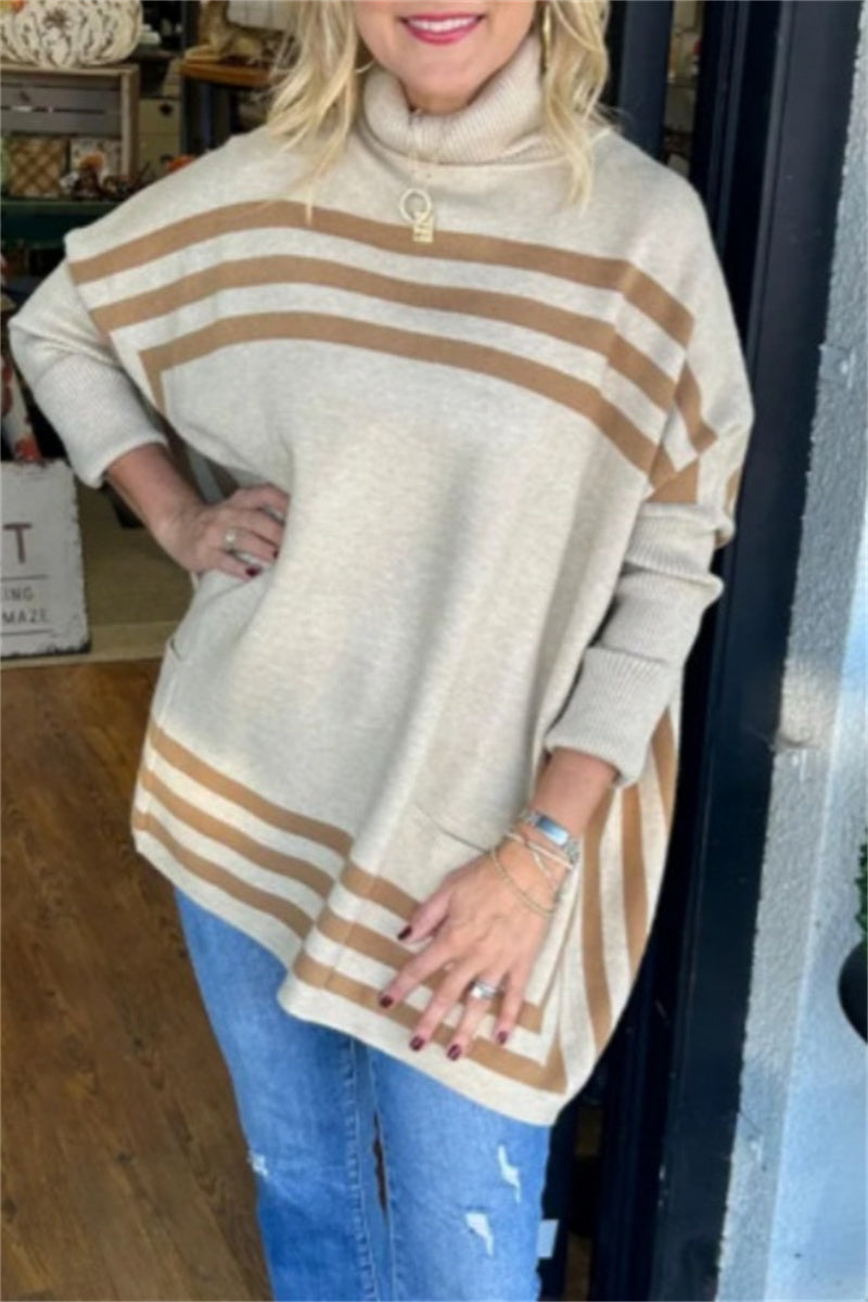 Florcoo Casual Stripe Turtleneck Sweater for Effortless Style