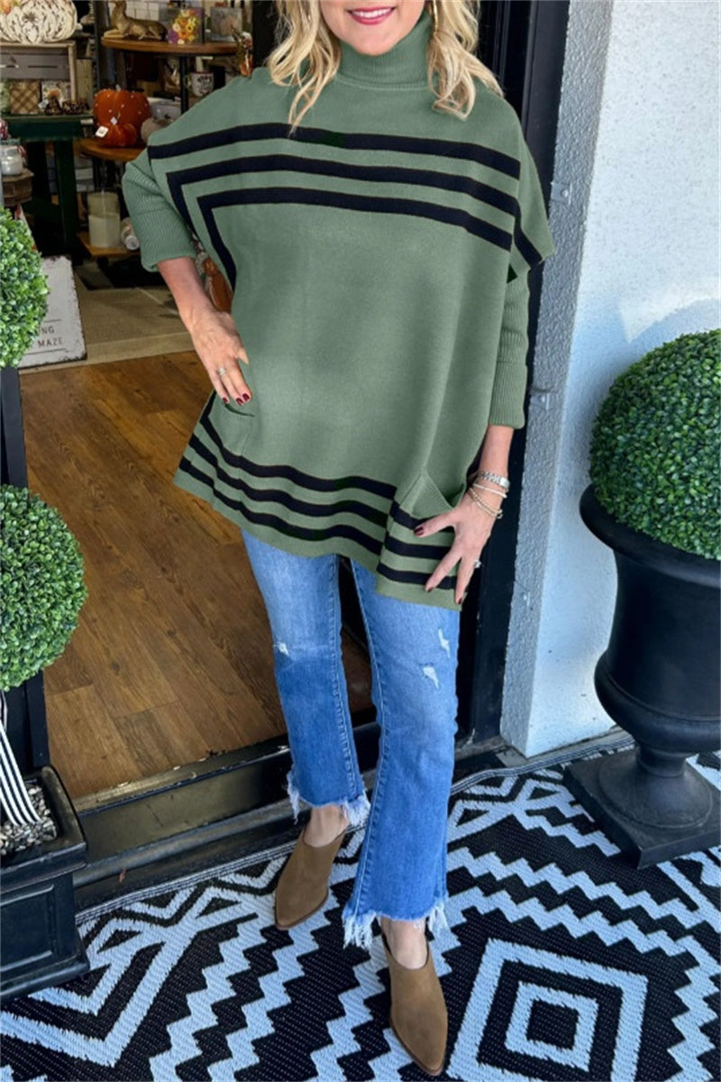 Florcoo Casual Stripe Turtleneck Sweater for Effortless Style