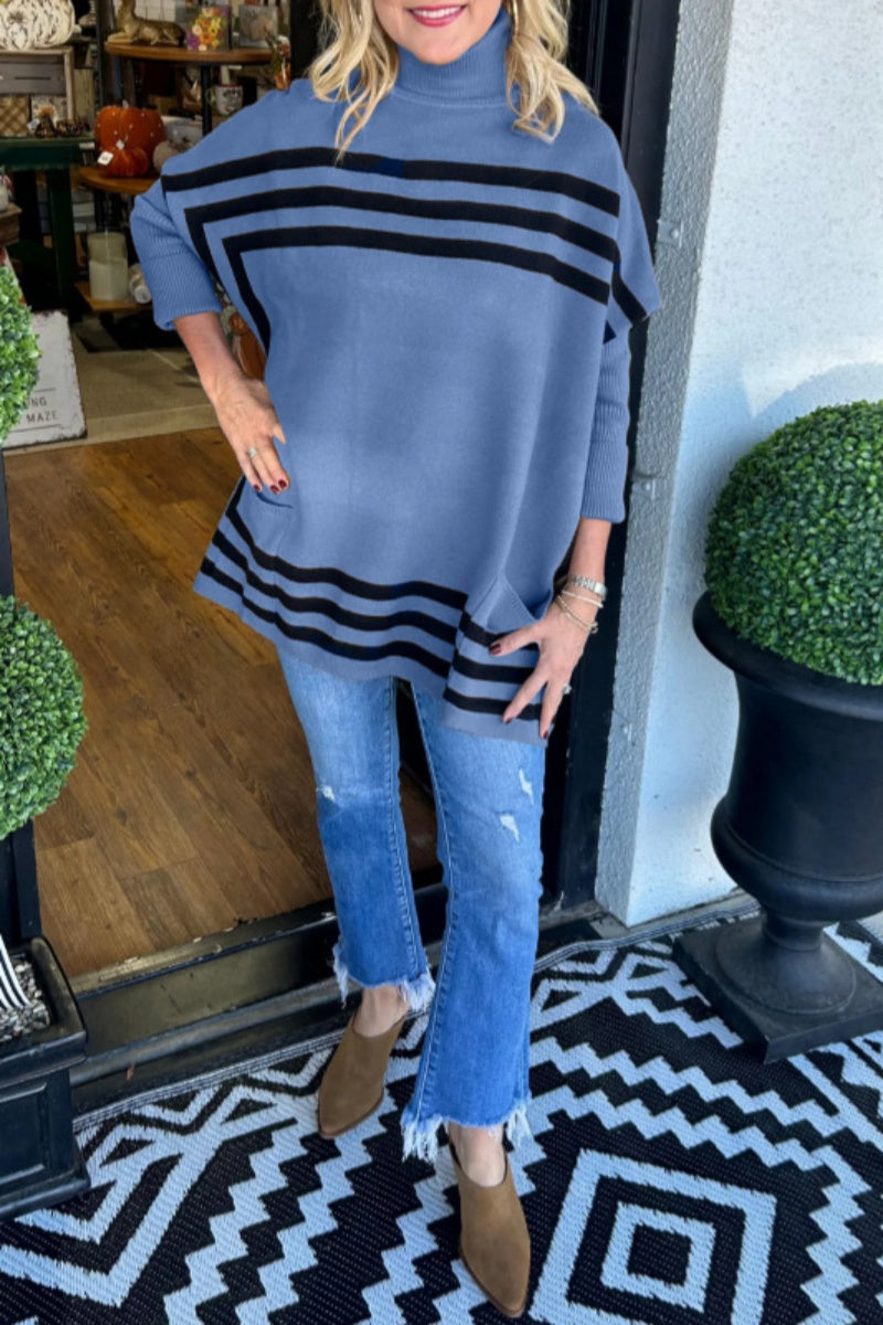 Florcoo Casual Stripe Turtleneck Sweater for Effortless Style