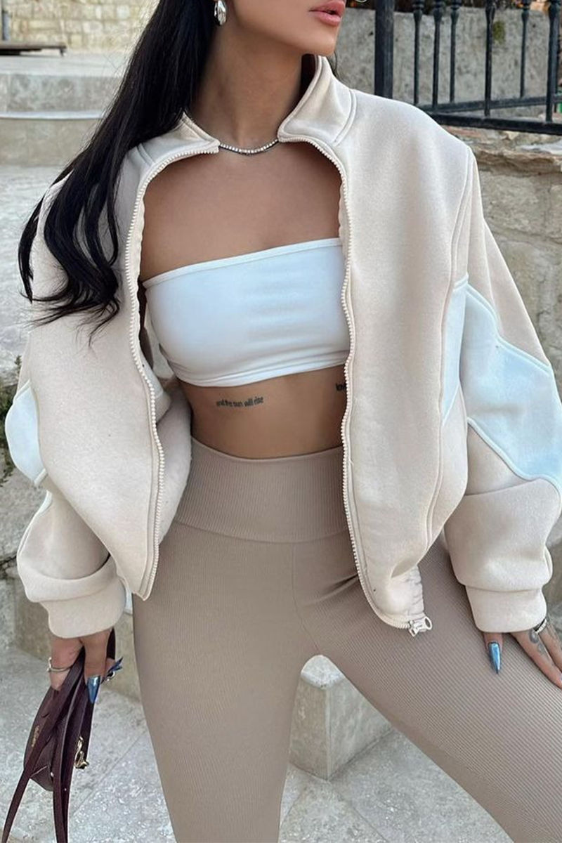 Colorblock Zipper Jacket with Mandarin Collar – Casual Chic