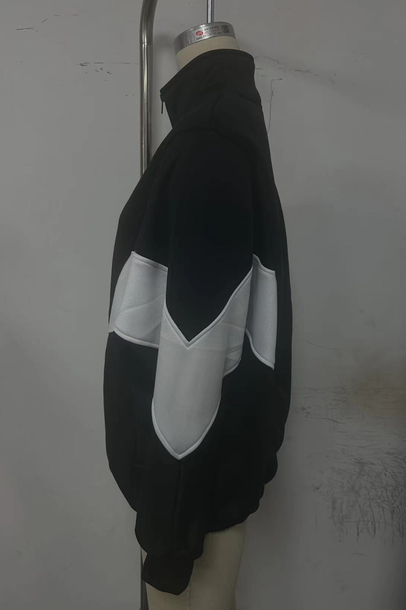 Colorblock Zipper Jacket with Mandarin Collar – Casual Chic