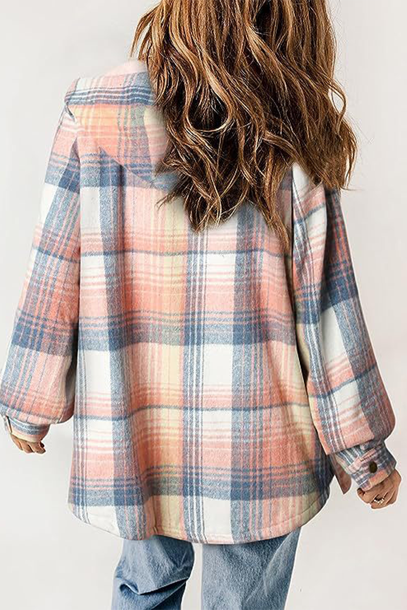 Fluffy Contrast Hooded Plaid Outerwear for Cozy Style