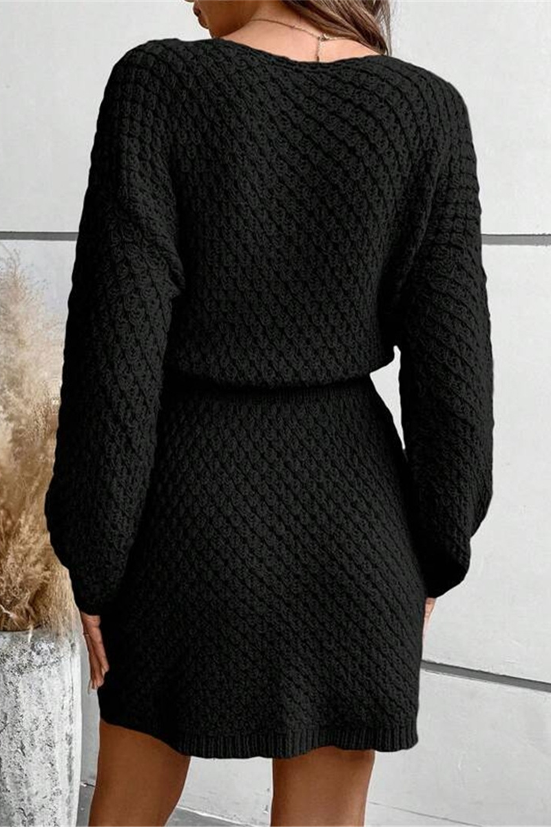 Casual Hook Flower O Neck Waist Skirt Dresses - Fashionpara