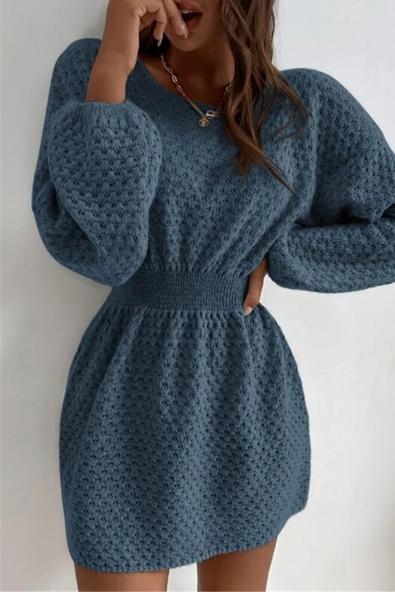 Casual Hook Flower O Neck Waist Skirt Dresses - Fashionpara